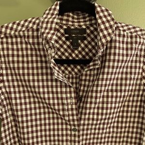Maroon checked J Crew boy fit long sleeve blouse size 0